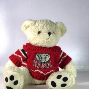 Alabama Themed Teddy Bear Plush – White Bear with Red Sweater College Mascot Collectible