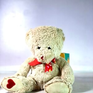 Animal Adventure Teddy Bear Plush – Heart Foot Embroidered Stuffed Toy with Red Bow