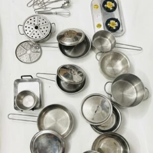Mini Stainless Steel Toy Kitchen Set Pretend Play Cooking Accessories (19pcs)